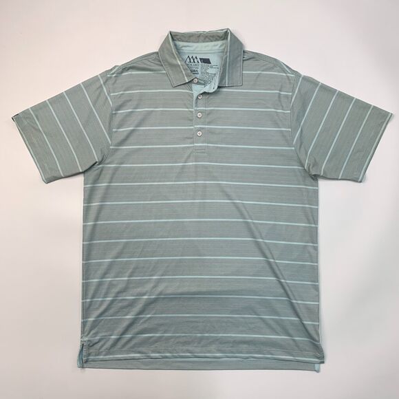 Matte Grey Polo Shirt Mens L Large Striped Stretch Side Seam Slit Short Sleeve - Picture 2 of 11